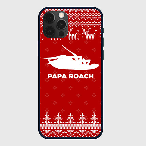 Чехол iPhone 12 Pro Max Новогодний Papa Roach с оленями / 3D-Черный – фото 1