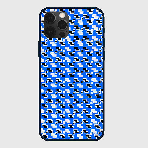 Чехол iPhone 12 Pro Max Чёрно-белые фигуры на синем фоне / 3D-Черный – фото 1