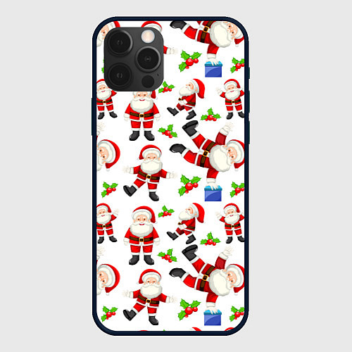 Чехол iPhone 12 Pro Max Дед мороз веселится паттерн / 3D-Черный – фото 1