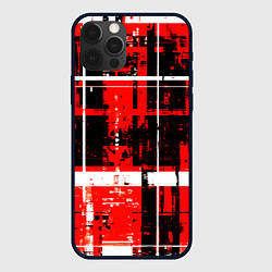 Чехол iPhone 12 Pro Max Красно-белый гранж на чёрном фоне