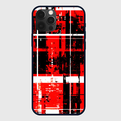 Чехол iPhone 12 Pro Max Красно-белый гранж на чёрном фоне / 3D-Черный – фото 1