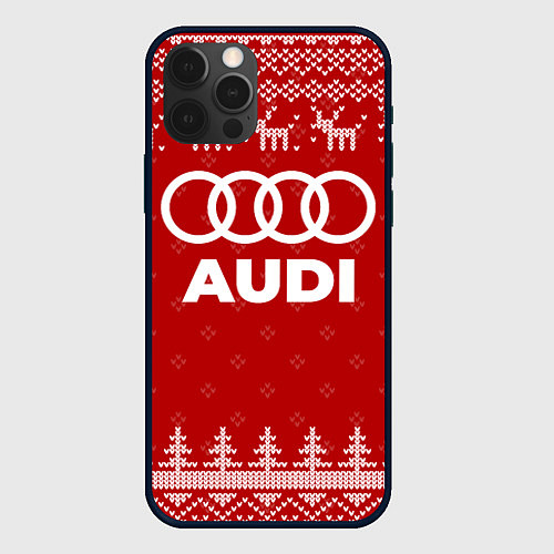 Чехол iPhone 12 Pro Max Новогодний Audi с оленями / 3D-Черный – фото 1