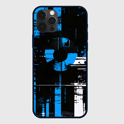 Чехол iPhone 12 Pro Max Сине-белый гранж на чёрном фоне / 3D-Черный – фото 1