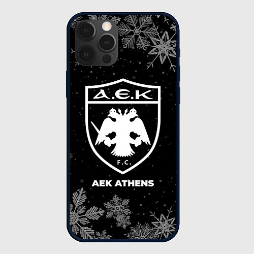 Чехол iPhone 12 Pro Max Снежный AEK Athens / 3D-Черный – фото 1