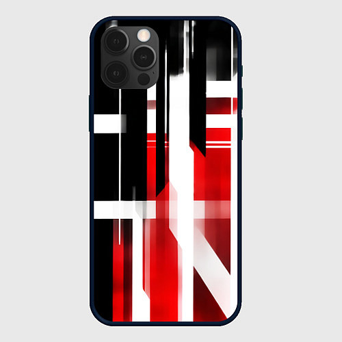 Чехол iPhone 12 Pro Max Чёрно-красные вертикальные и горизонтальные полосы / 3D-Черный – фото 1