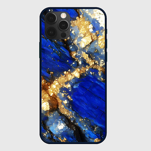 Чехол iPhone 12 Pro Max Золотой минерал в синем камне / 3D-Черный – фото 1