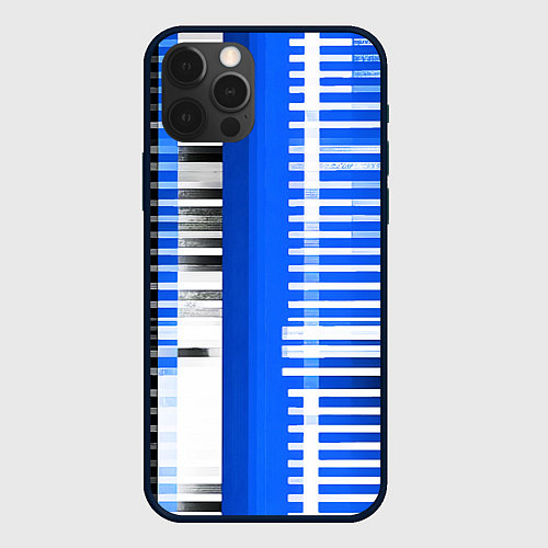 Чехол iPhone 12 Pro Max White stripes on a black and blue background / 3D-Черный – фото 1