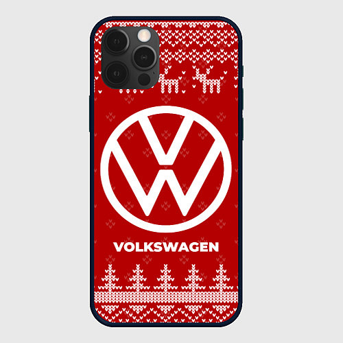 Чехол iPhone 12 Pro Max Новогодний Volkswagen с оленями / 3D-Черный – фото 1
