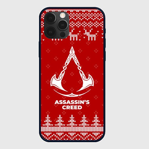 Чехол iPhone 12 Pro Max Новогодний Assassins Creed с оленями / 3D-Черный – фото 1