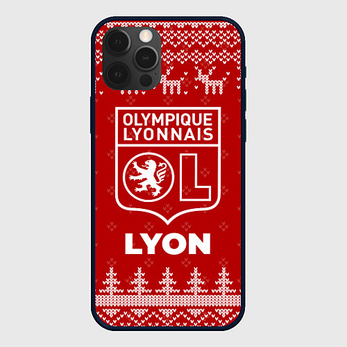 Чехол iPhone 12 Pro Max Новогодний Lyon с оленями / 3D-Черный – фото 1