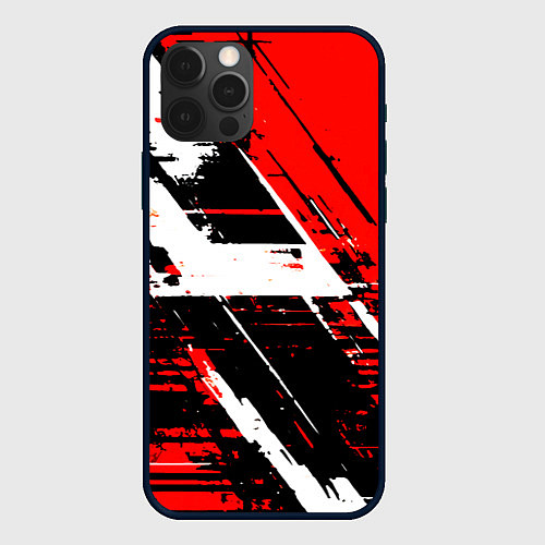 Чехол iPhone 12 Pro Max Diagonal black and white stripes on a red backgrou / 3D-Черный – фото 1