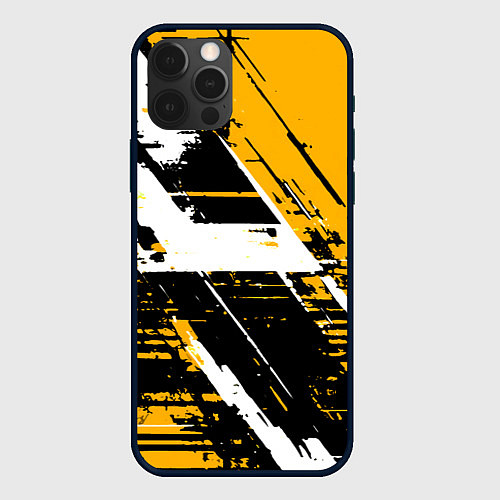 Чехол iPhone 12 Pro Max Diagonal black and white stripes on a yellow backg / 3D-Черный – фото 1