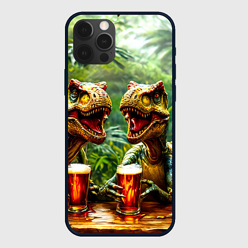 Чехол iPhone 12 Pro Max Велоцирапторы с пивком / 3D-Черный – фото 1