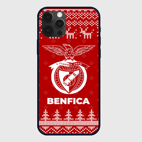 Чехол iPhone 12 Pro Max Новогодний Benfica с оленями / 3D-Черный – фото 1