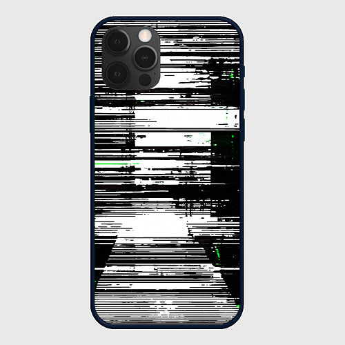 Чехол iPhone 12 Pro Max Горизонтальные чёрные линии на бело-зелёном фоне / 3D-Черный – фото 1