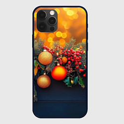 Чехол для iPhone 12 Pro Max Новогодние шары и рябина, цвет: 3D-черный