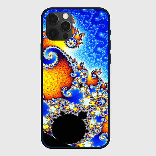 Чехол iPhone 12 Pro Max Фрактальный узор текстура синий / 3D-Черный – фото 1