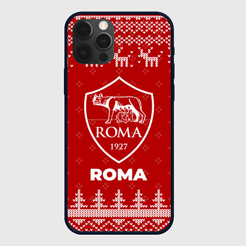 Чехол iPhone 12 Pro Max Новогодний Roma с оленями / 3D-Черный – фото 1