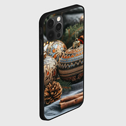 Чехол для iPhone 12 Pro Max Новогодние шары и шишки, цвет: 3D-черный — фото 2