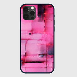 Чехол iPhone 12 Pro Max Чёрные пятна на розовом фоне абстракция