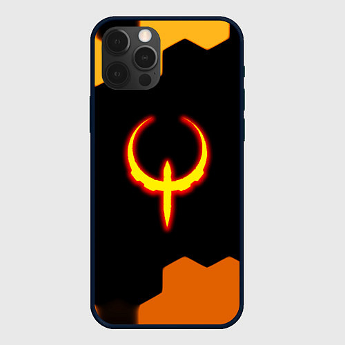 Чехол iPhone 12 Pro Max Квейк соты огненное лого / 3D-Черный – фото 1