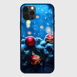 Чехол для iPhone 12 Pro Max Новогодняя ночь и красные шары, цвет: 3D-черный