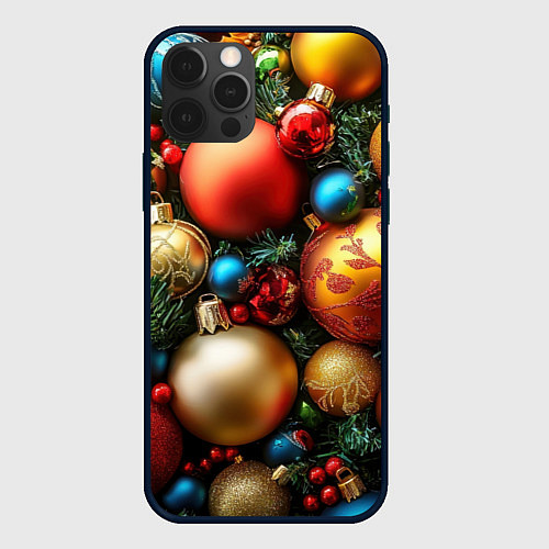 Чехол iPhone 12 Pro Max Разноцветные новогодние шары / 3D-Черный – фото 1