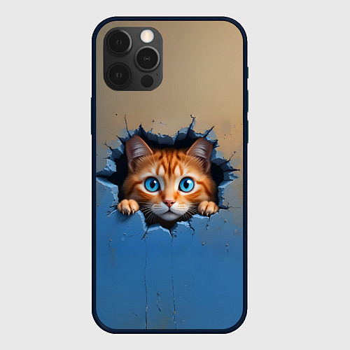 Чехол iPhone 12 Pro Max Выглядывающий котенок / 3D-Черный – фото 1