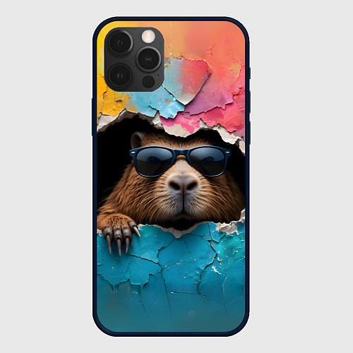 Чехол iPhone 12 Pro Max Капибара в стене / 3D-Черный – фото 1