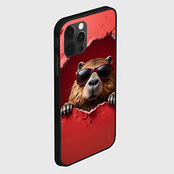 Чехол для iPhone 12 Pro Max Капибара на красном фоне, цвет: 3D-черный — фото 2