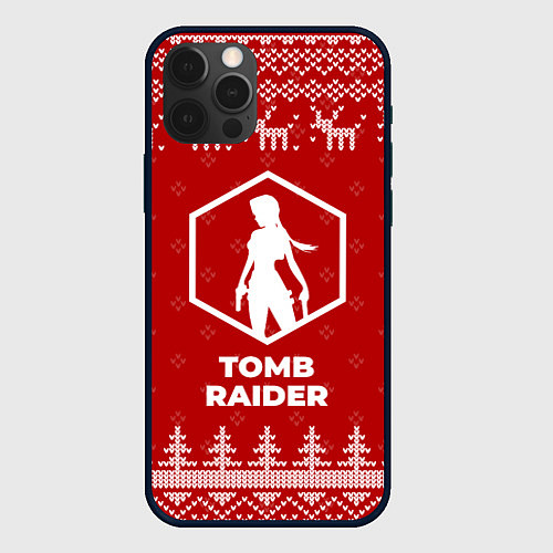 Чехол iPhone 12 Pro Max Новогодний Tomb Raider с оленями / 3D-Черный – фото 1