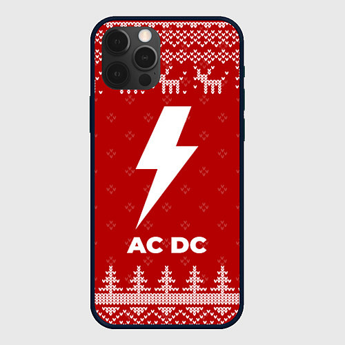 Чехол iPhone 12 Pro Max Новогодний AC DC с оленями / 3D-Черный – фото 1