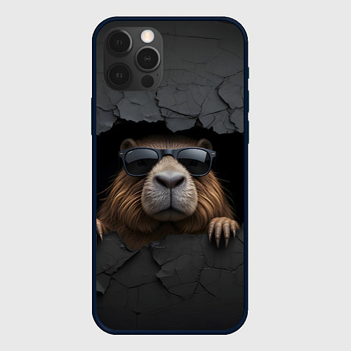 Чехол iPhone 12 Pro Max Капибара в стене / 3D-Черный – фото 1