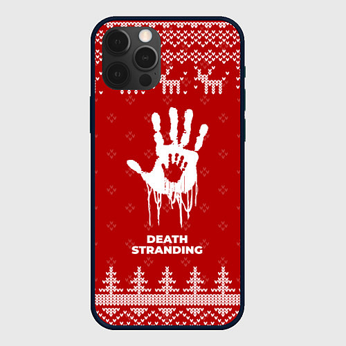Чехол iPhone 12 Pro Max Новогодний Death Stranding с оленями / 3D-Черный – фото 1