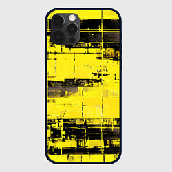 Чехол iPhone 12 Pro Max Чёрно-жёлтый техно-паттерн
