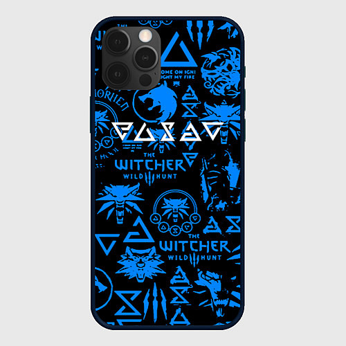 Чехол iPhone 12 Pro Max The Witcher logo pattern / 3D-Черный – фото 1