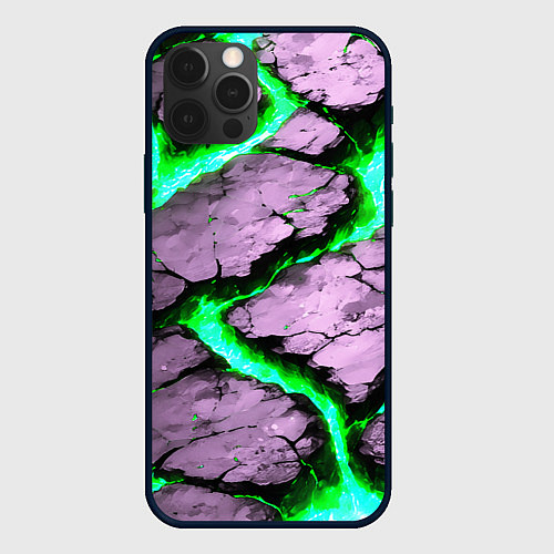 Чехол iPhone 12 Pro Max Треснувший камень зелёный / 3D-Черный – фото 1