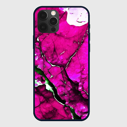 Чехол iPhone 12 Pro Max Розовый треснувший камень / 3D-Черный – фото 1