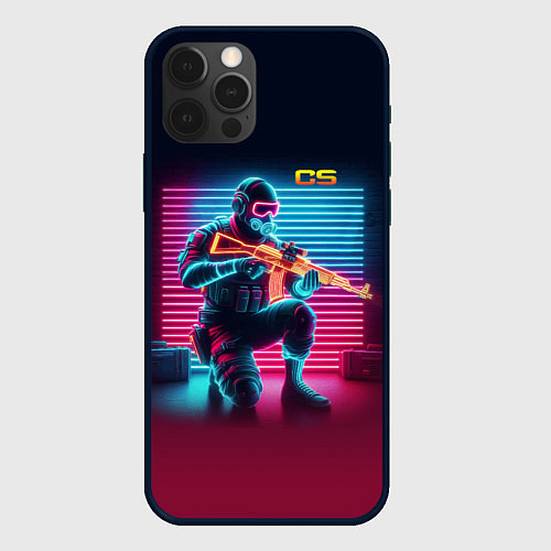 Чехол iPhone 12 Pro Max Counter Strike - neon glow fantasy / 3D-Черный – фото 1