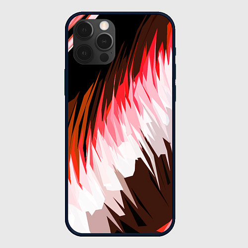 Чехол iPhone 12 Pro Max Красно-белая абстракция на чёрном фоне / 3D-Черный – фото 1