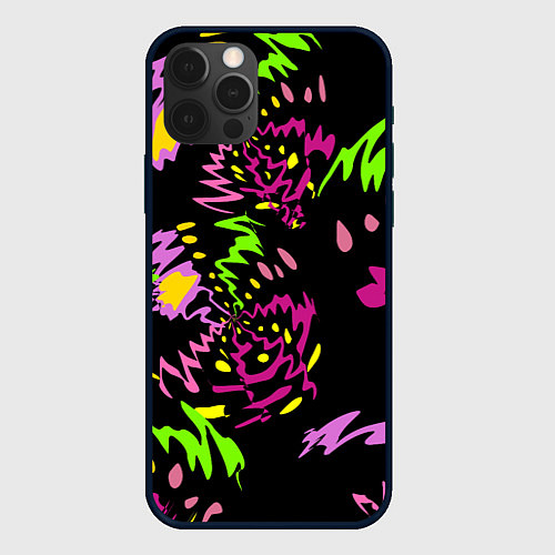 Чехол iPhone 12 Pro Max Яркие абстрактные круги-зигзаги / 3D-Черный – фото 1