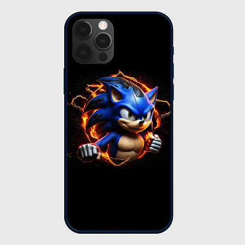 Чехол iPhone 12 Pro Max Соник в пламени / 3D-Черный – фото 1