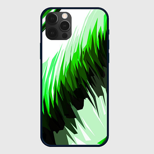 Чехол iPhone 12 Pro Max Чёрно-зелёные острые полосы на белом фоне / 3D-Черный – фото 1