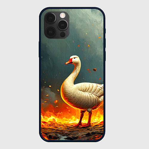 Чехол iPhone 12 Pro Max Гусь в огне / 3D-Черный – фото 1