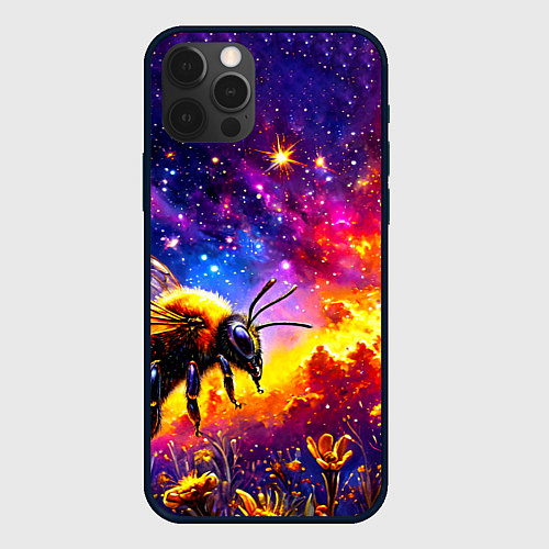 Чехол iPhone 12 Pro Max Пчелка в космосе / 3D-Черный – фото 1