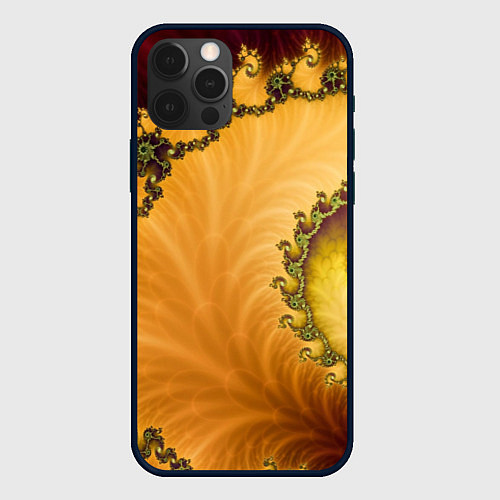 Чехол iPhone 12 Pro Max Фрактальный желтый узор / 3D-Черный – фото 1