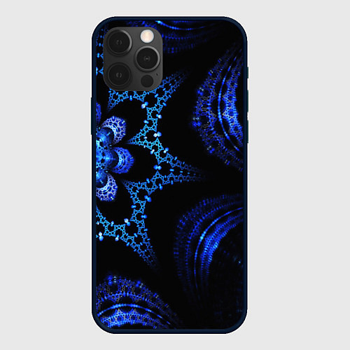 Чехол iPhone 12 Pro Max Синий фрактал текстура / 3D-Черный – фото 1