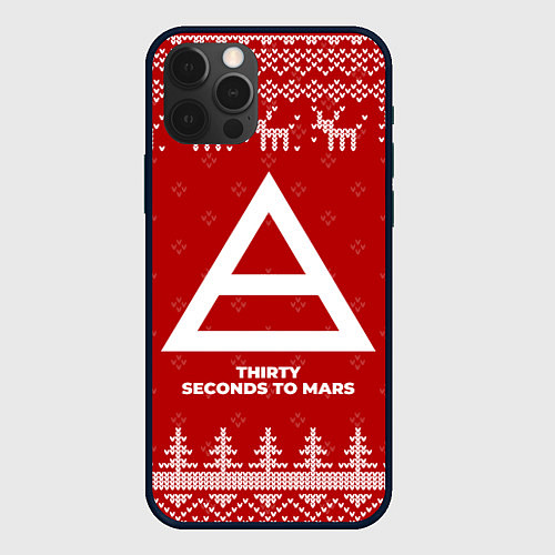 Чехол iPhone 12 Pro Max Новогодний Thirty Seconds to Mars с оленями / 3D-Черный – фото 1