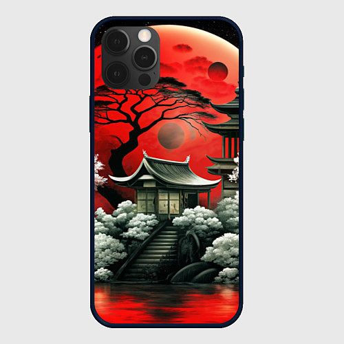 Чехол iPhone 12 Pro Max Пейзаж Японии в красном цвете / 3D-Черный – фото 1