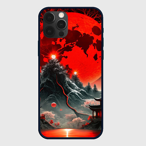 Чехол iPhone 12 Pro Max Японская черная гора / 3D-Черный – фото 1